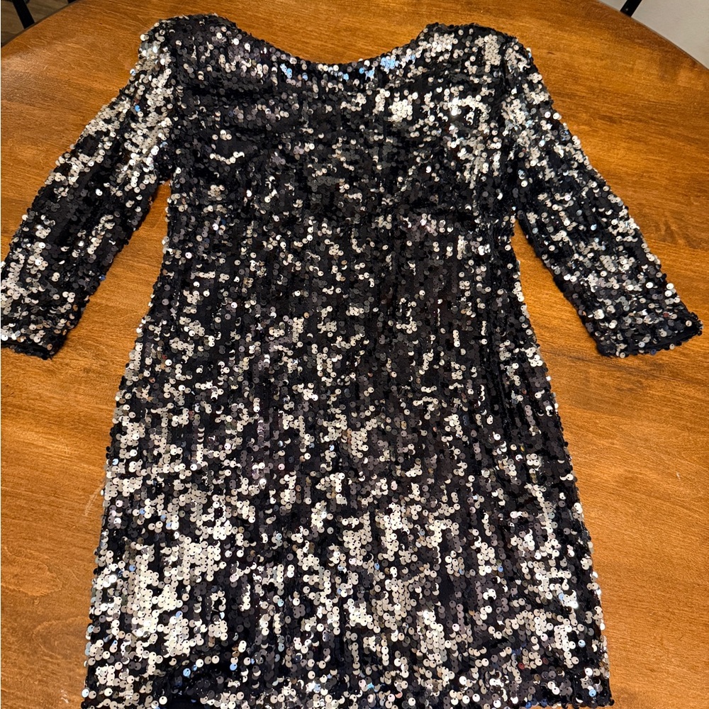 Blaque Label Black and Silver Sequin Mid Sleeve Party Dress